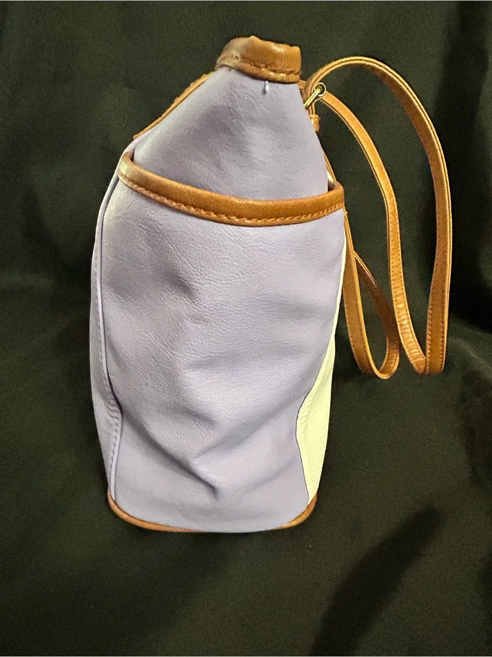 Women’s White & Lavender Tote Bag with Brown Trim & Gold Accent NWT